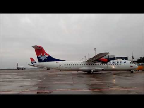Air Serbia ATR 72 YU -ALN engine start and reverse action (close look)