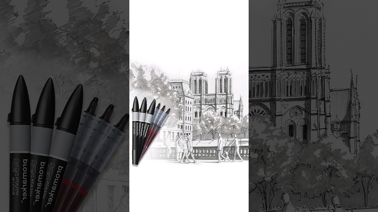 Drawing Notre Dame Cathedral in Paris 4 hours in 15 seconds 