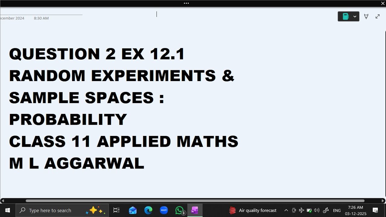 Ques 2 Ex 12.1 Random Experiments & Sample Spaces : Probability: Class ...