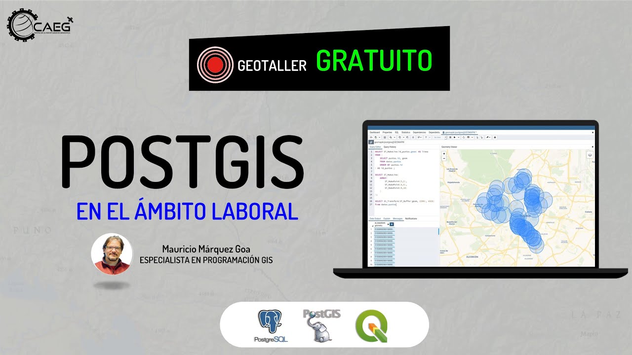 🌎 Geotaller ¡GRATUITO! PostGIS en el Ámbito Laboral | CAEG
