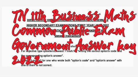TN 11th Std Business Maths Common Public Exam Government Answer key 2022
