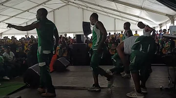 Bahubhe performing he hit song ngidayisa ngemfene at Moja sports ground ANC rally