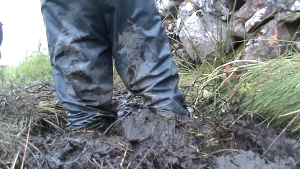 waterproof pants and wellies stuck in mud - YouTube