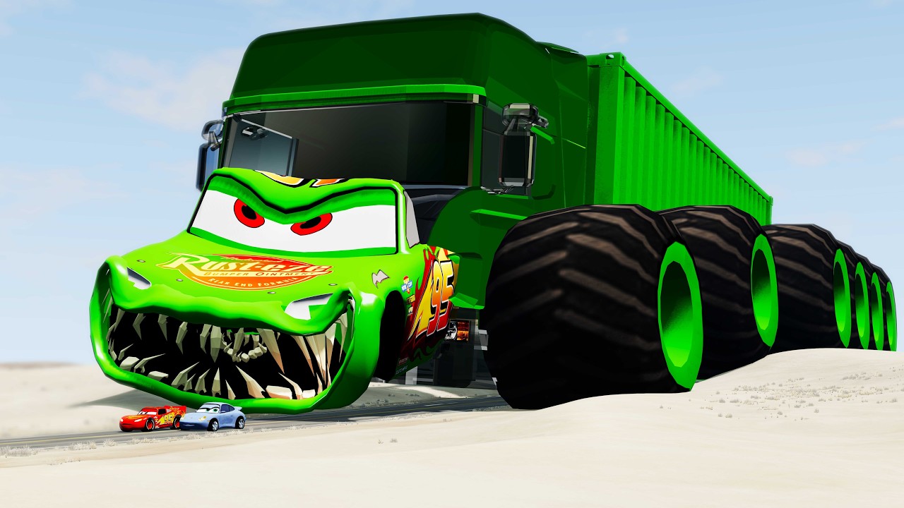 EPIC ESCAPE GIANT LIGHTNING MCQUEEN TRUCK EATER VS CAR IN BEAMNG DRIVE