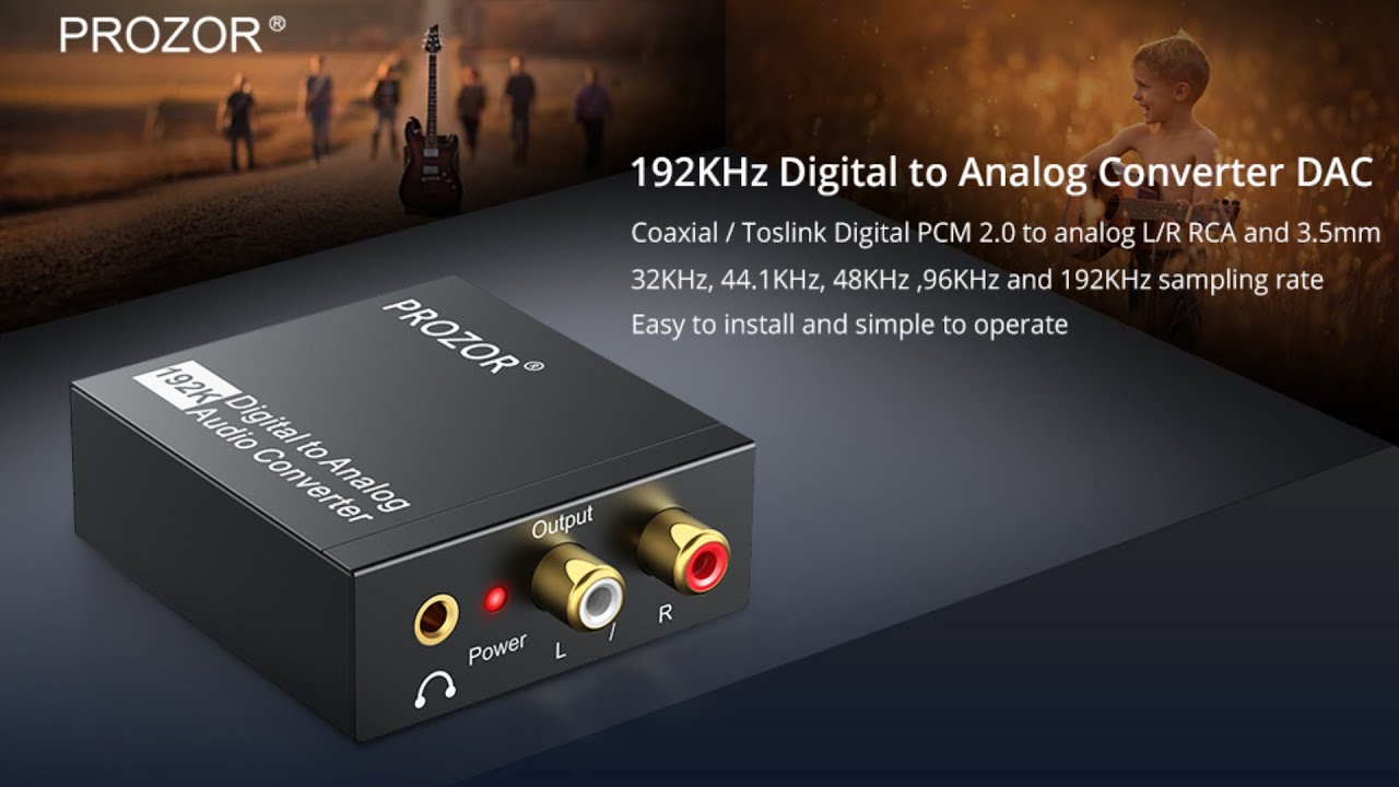 PROZOR Digital-to-Analog Audio Converter Amplifier, 192kHz DAC Coaxial and  Optical (Toslink/SPDIF) to Analog 3.5mm AUX and RCA (L/R) Stereo Audio  Adapter DAC Converter with Optical Cable 