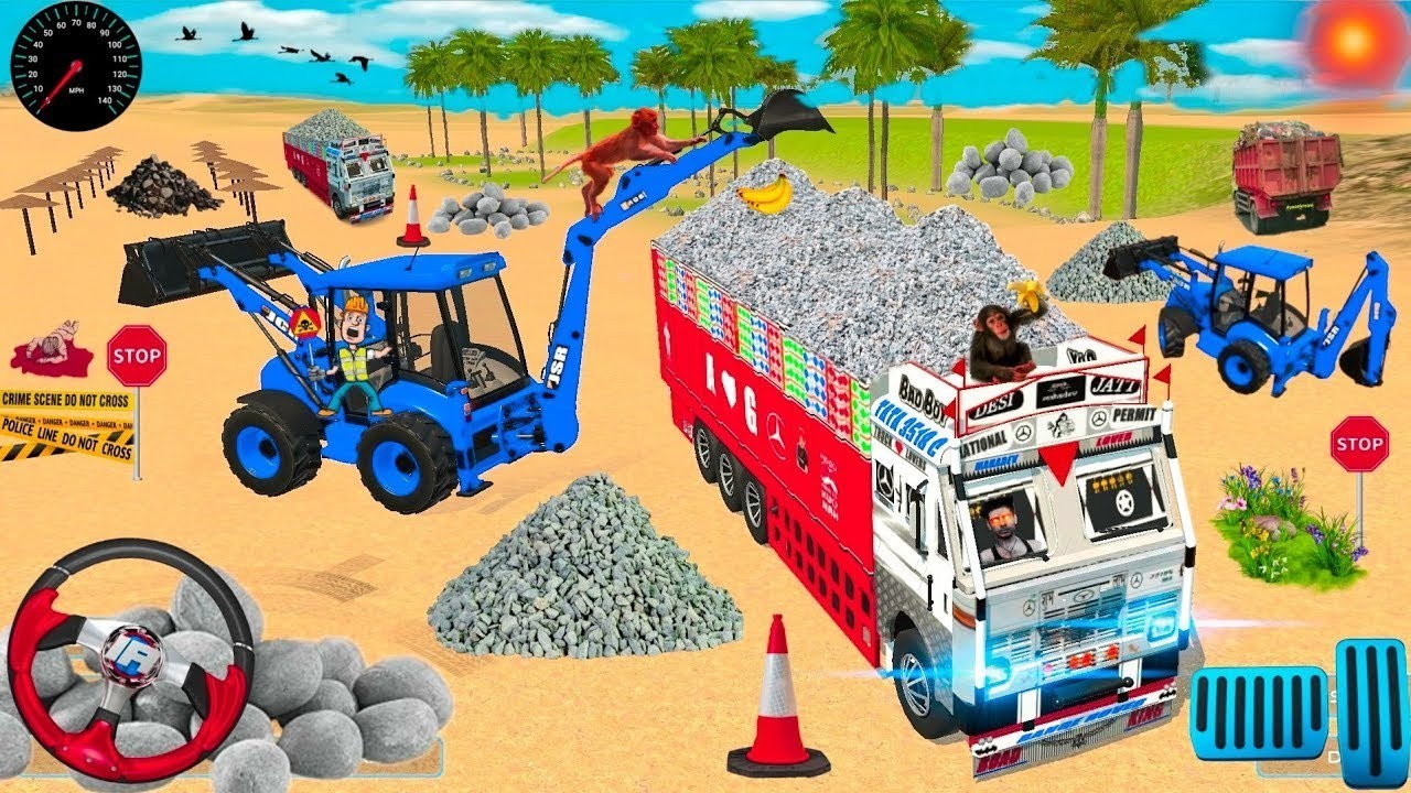 🚜💪 Heavy JCB Loading Big Stones 🪨 Dumper Truck 🚛 | Indian Construction Game 🎮