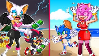 Rich Shadow Son And Rouger Mommy Vs Poor Sonic Son And Amy Mommy In Desert Island - Sonic Sad Story