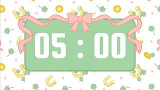 5 Minute Timer | With Upbeat Irish Music & Alarm Bell | Cute Coquette St. Patrick's Day Theme 🍀🎀