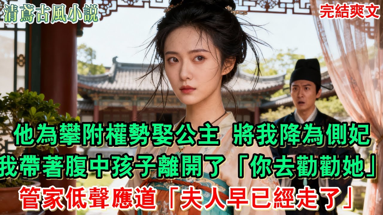 【完結爽文】他為攀附權勢娶公主將我降為側妃那日，我帶著腹中孩子離開了。他對管家道「月寧一時轉不過彎，你去勸勸她」管家低聲應道「夫人早已經走了」#追妻火葬場#愛情#古言小說 #逆袭 #爽文完結 #大女主