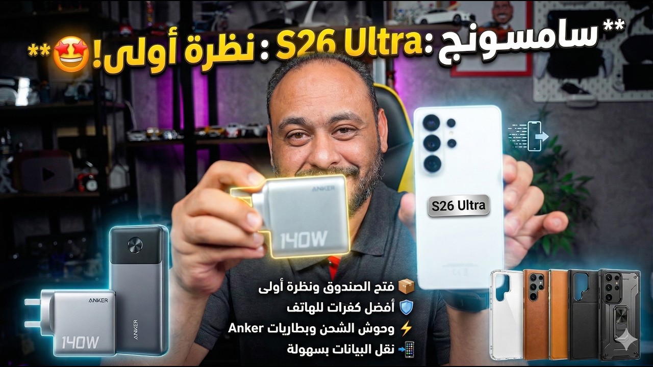 كل ما تحتاجه لـ Galaxy S26 Ultra  نظرة أولى، شواحن Anker، وطريقة نقل بياناتك 📱