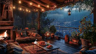 Rainy Night Relaxation: Cozy Balcony with Fireplace And Rain Ambience in 8 Hrs Deep Sleep, Healing
