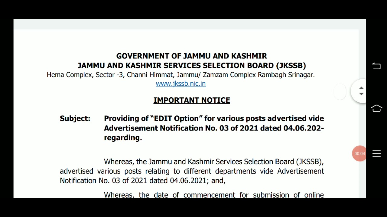 Jkssb Edit Option For Various posts