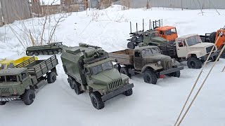 RC грузовики на снежном внедорожном маршруте. WPLs snow off road action.