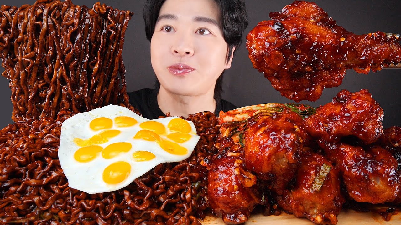 ASMR MUKBANG SPICY FRIED CHICKEN 🍗 BLACK BEAN NOODLES 직접 만든 짜파게티 매운