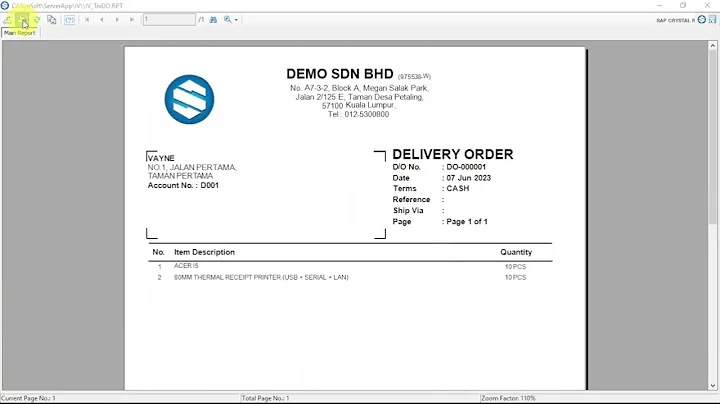 Demo Quotation, Sales Order, Delivery Order, Invoice and Receipt