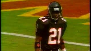 Corner Back Deion Sanders of the Atlanta Falcons runs on the field during a  game against th…