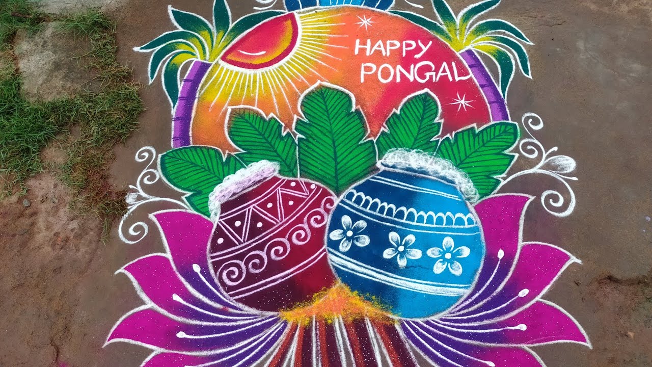 Pongal kolam 🌺🌾/Attractive pongal rangoli 🥰/sankranti muggulu/traditional festival kolam 