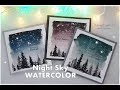 Night Sky Watercolor Winter Christmas Cards for Beginners ♡ Maremi's Small Art ♡