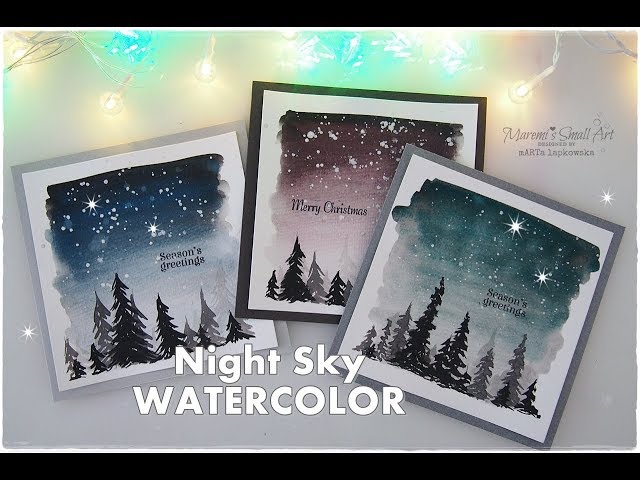 Night Sky Watercolor Winter Christmas Cards for Beginners ♡ Maremis Small Art ♡