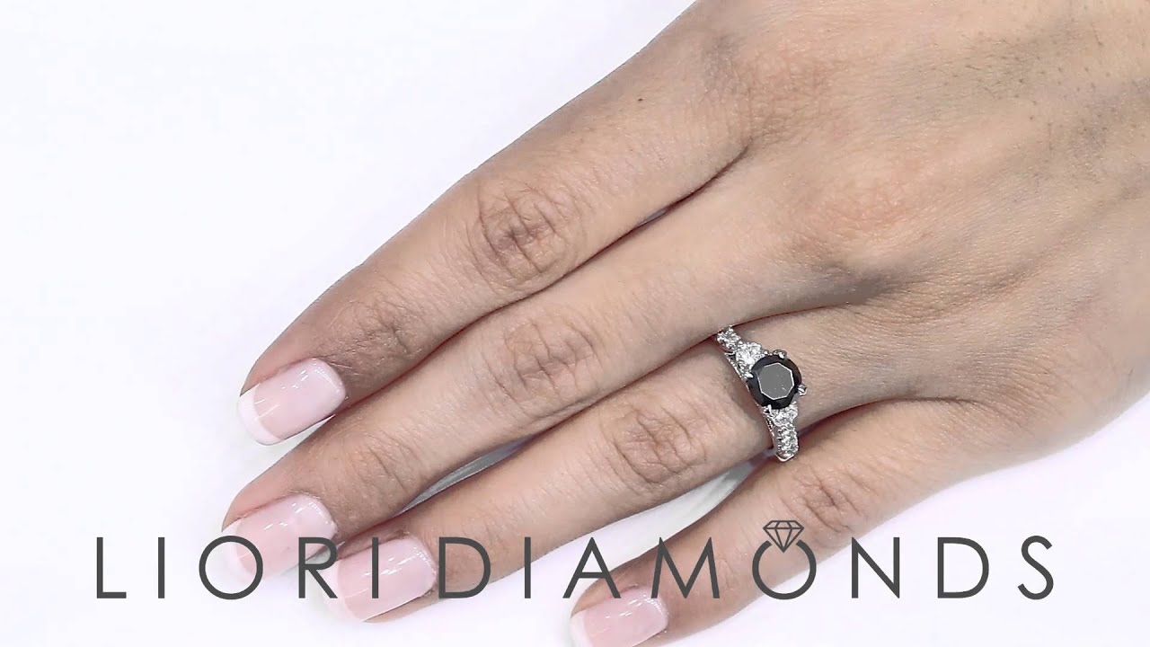 BDR- 041 - 2.30 Carat Natural Black Diamond Engagement Ring 14K White Gold Vintage Style