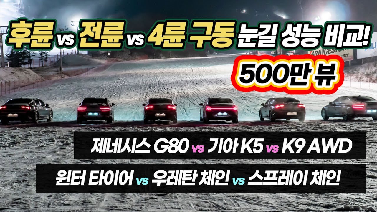 폭설, 눈길... 전륜, 후륜, 4륜구동 성능 차이 없었다? … 스프레이 체인 vs 우레탄 체인 vs 윈터 타이어 비교 / 오토뷰 실험실