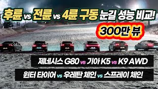 전륜, 후륜, 4륜구동 성능 차이 없었다? … 스프레이 체인 vs 우레탄 체인 vs 윈터 타이어 비교 / 오토뷰 실험실