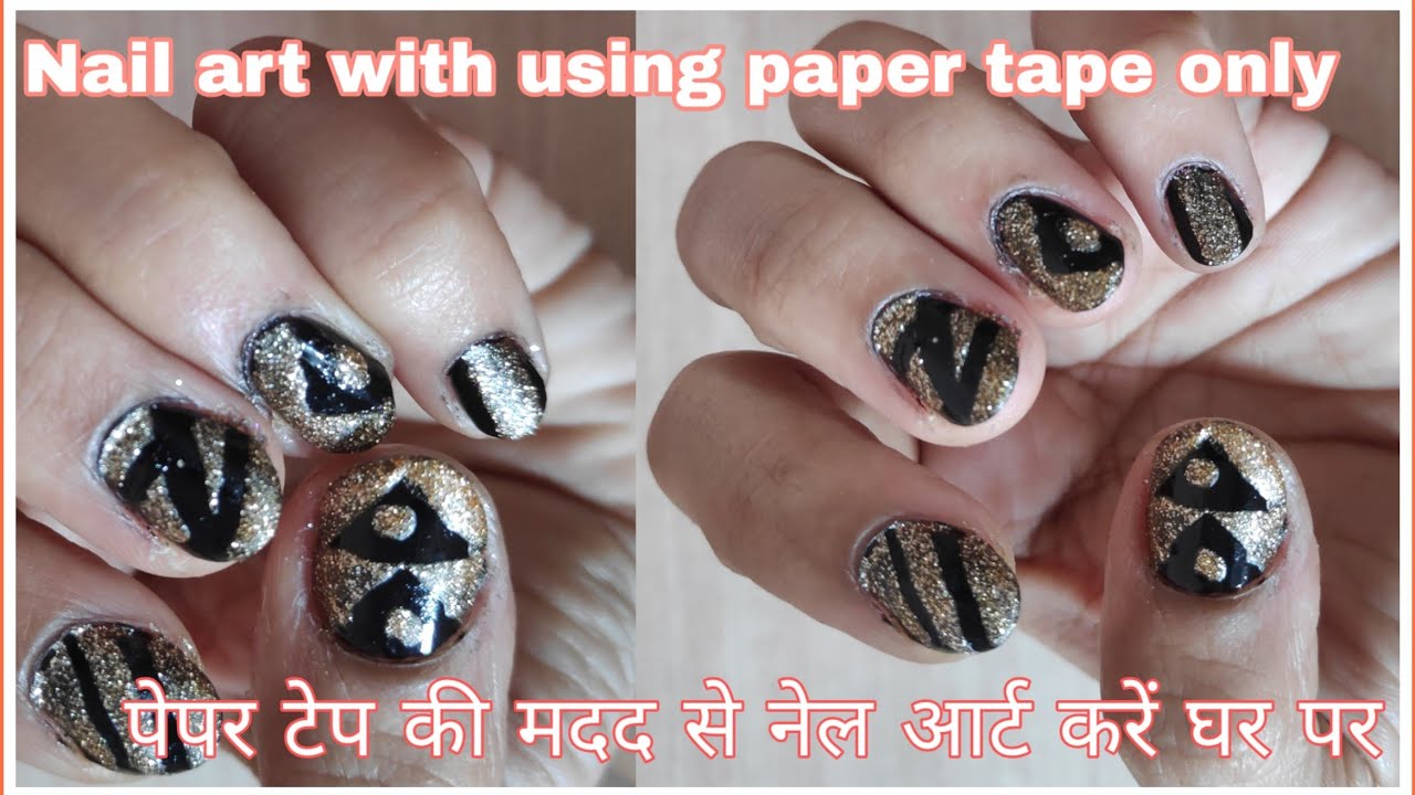 Nail art with paper tape nail art without any tools nail art with