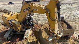 Cat 6015B Excavator Loading Overburden & Cat 16G Grader At Work - Sotiriadislabrianidis Mining