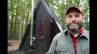TINY A-FRAME CABIN TOUR - Colorful Tiny A-Frame Cabin with a Full Size Moose Painted Inside