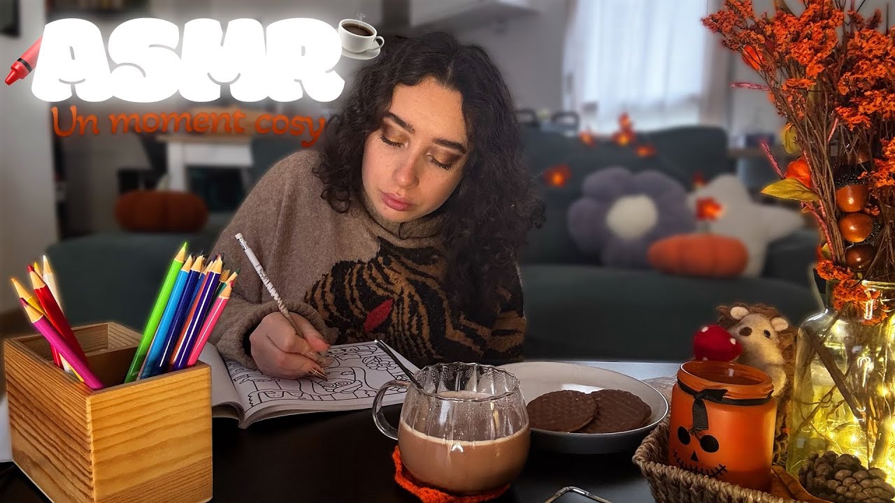 🌙 ASMR FRANÇAIS : UNE SOIRÉE D'AUTOMNE COSY ENSEMBLE ☕️🧡 (goûter,blabla,coloriage)
