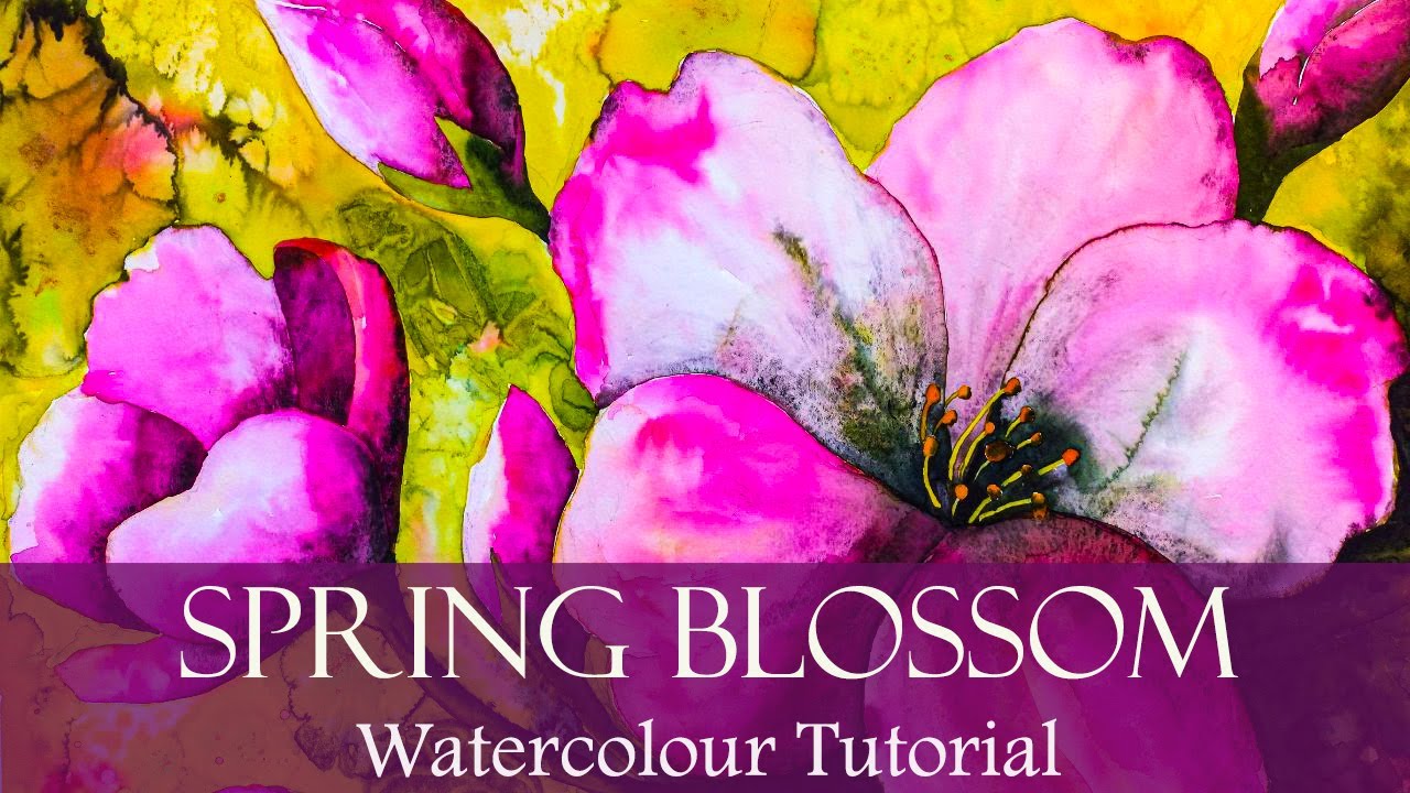 WATERCOLOR Cherry Blossom Painting TUTORIAL - How to Use Bold Colors and Techniques