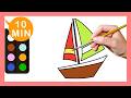 《帆船 Sailboat》認識顏色Coloring for kids｜Painting｜Coloring｜Drawing｜Art｜【畫畫魔法】YOYO點點名S26｜著色畫兒童節目