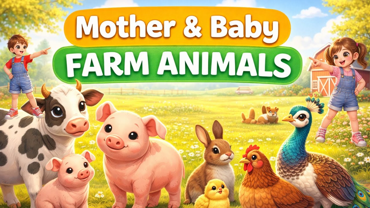 Сельскохозяйственные животные и их детеныши | Мать и детеныш животных для детей | Дошкольное обуч...