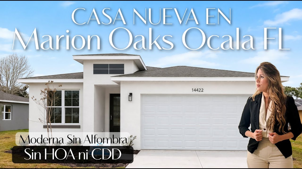 Casa Nueva Marion Oaks, Ocala FL | Puertas de Madera Sin Alfombra | Sin Vecinos Atrás | No HOA CDD