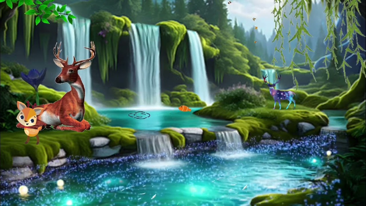 Jungle waterfall | free full animated  motion background| nature scenery animation 