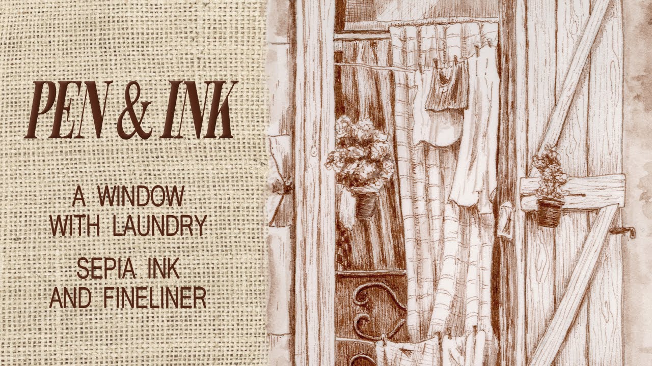 How to draw a window with laundry with sepia ink - YouTube