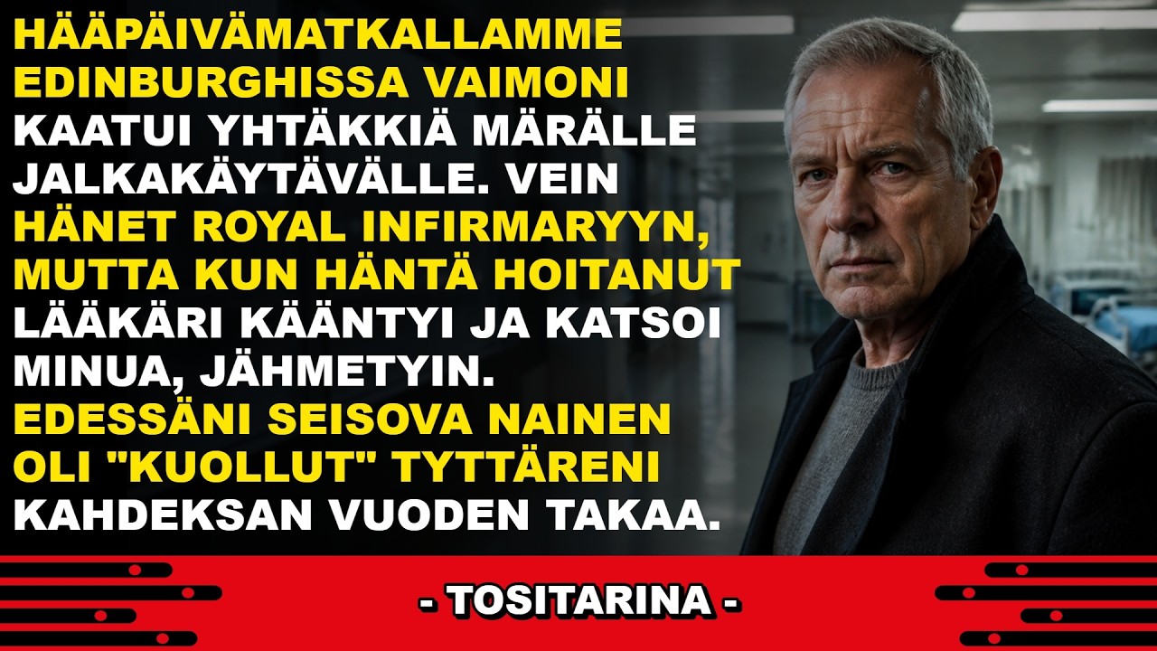 Lääkäri kääntyi ympäri sairaalavuoteen luona, ja minä unohdin hengittää. Hänen vasemmassa ranteessaan oli sama vanha arpi, jonka olin puhdistanut sorasta kymmenen vuotta sitten, kun hän oli...