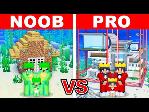 NOOB VS PRO: SAFEST UNDERWATER Family House Build Challenge in Minecraft