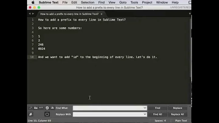 How to add a prefix to every line in Sublime Text?