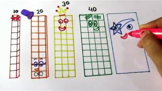 Learn To Draw Numberblocks 10, 20, 30, 40, & 50