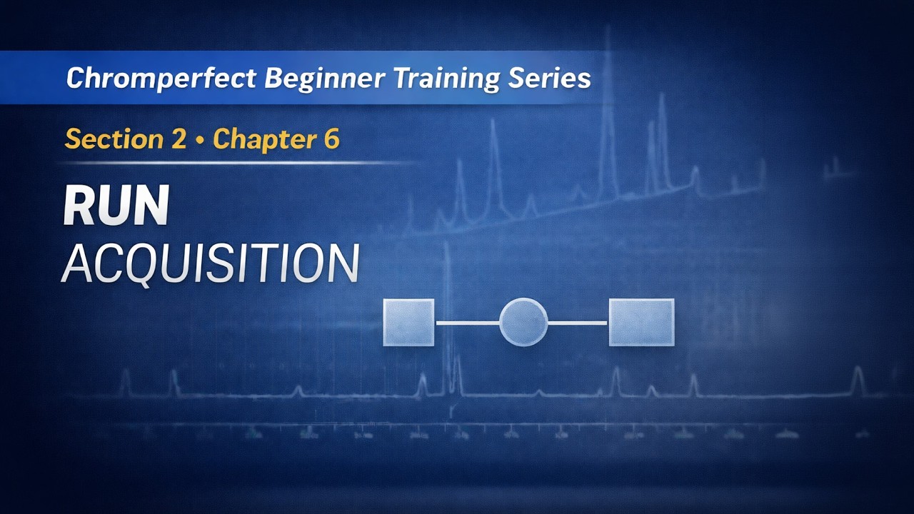 Chromperfect acquisition process showing method selection, instrument ready state, and live chromatogram data collection