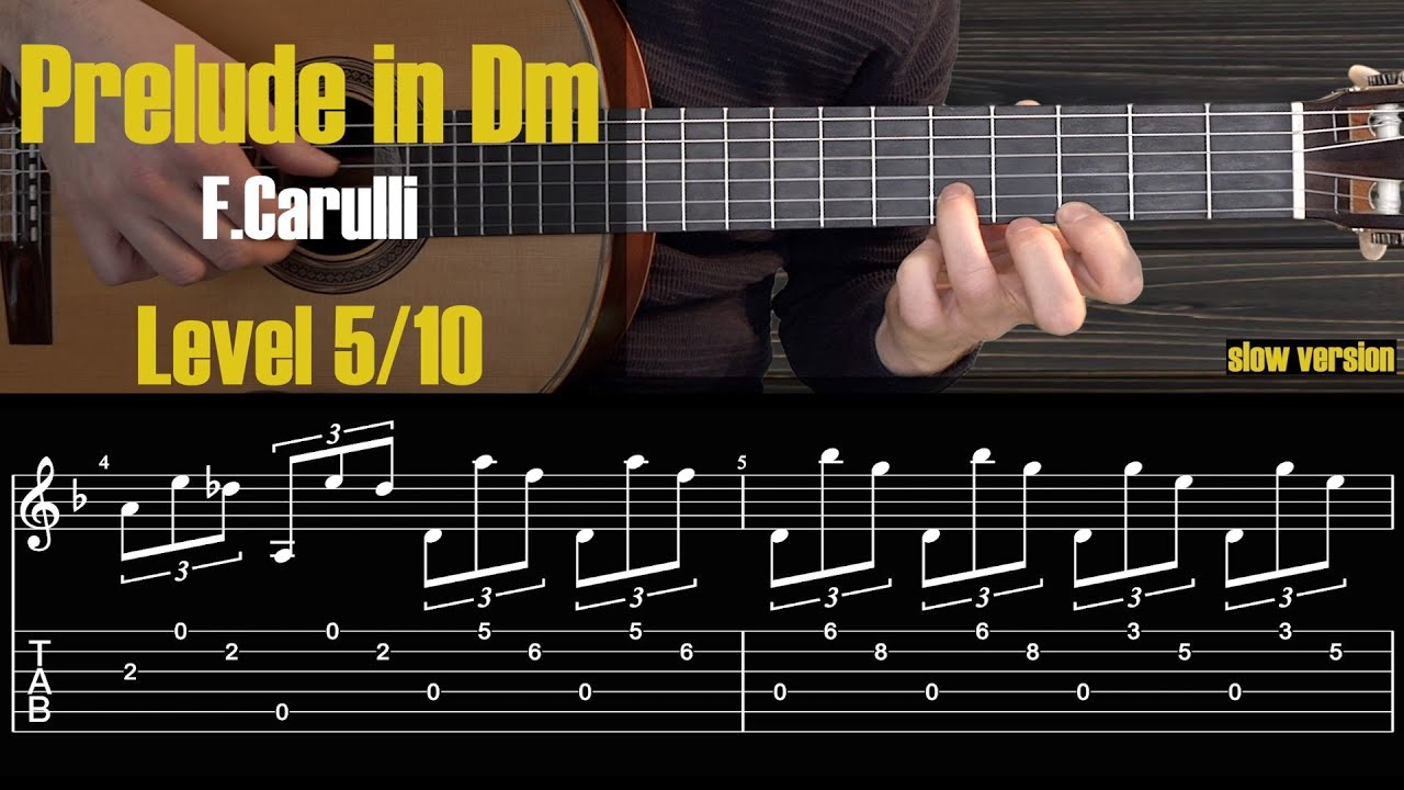 Prelude in Dm [Carulli]. Classical Guitar Tutorial + Free  TAB