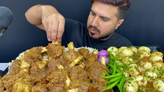 ASMR;EATING SPICY MUTTON CURRY+EGGS CURRY+RICE+GREEN CHILLI+ONIONS || REAL MUKBANG(NO TALKING)