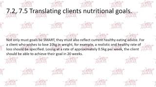 Level 3 Personal Training Unit 2 LO7 Understand principles of nutritional goal setting with client