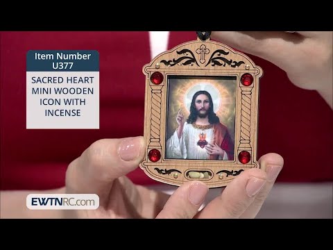U377_SACRED HEART MINI WOODEN ICON WITH INCENSE