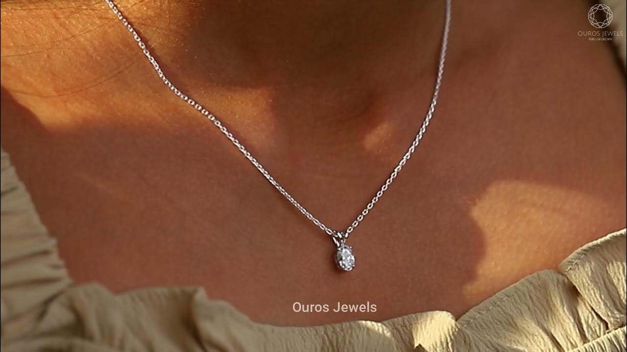 Oval Diamond Solitaire Necklace 