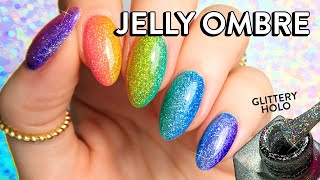 Jelly Ombre Tutorial with Holographic Glitter! SO EASY 😍