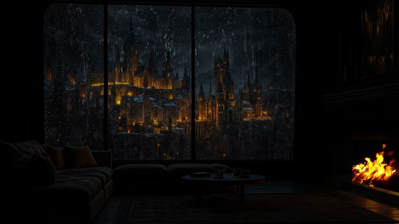 Castle Rain Night 🏰 Thunder & Warm Fireplace for Deep Sleep, Focus, Study and Pure Midnight Peace