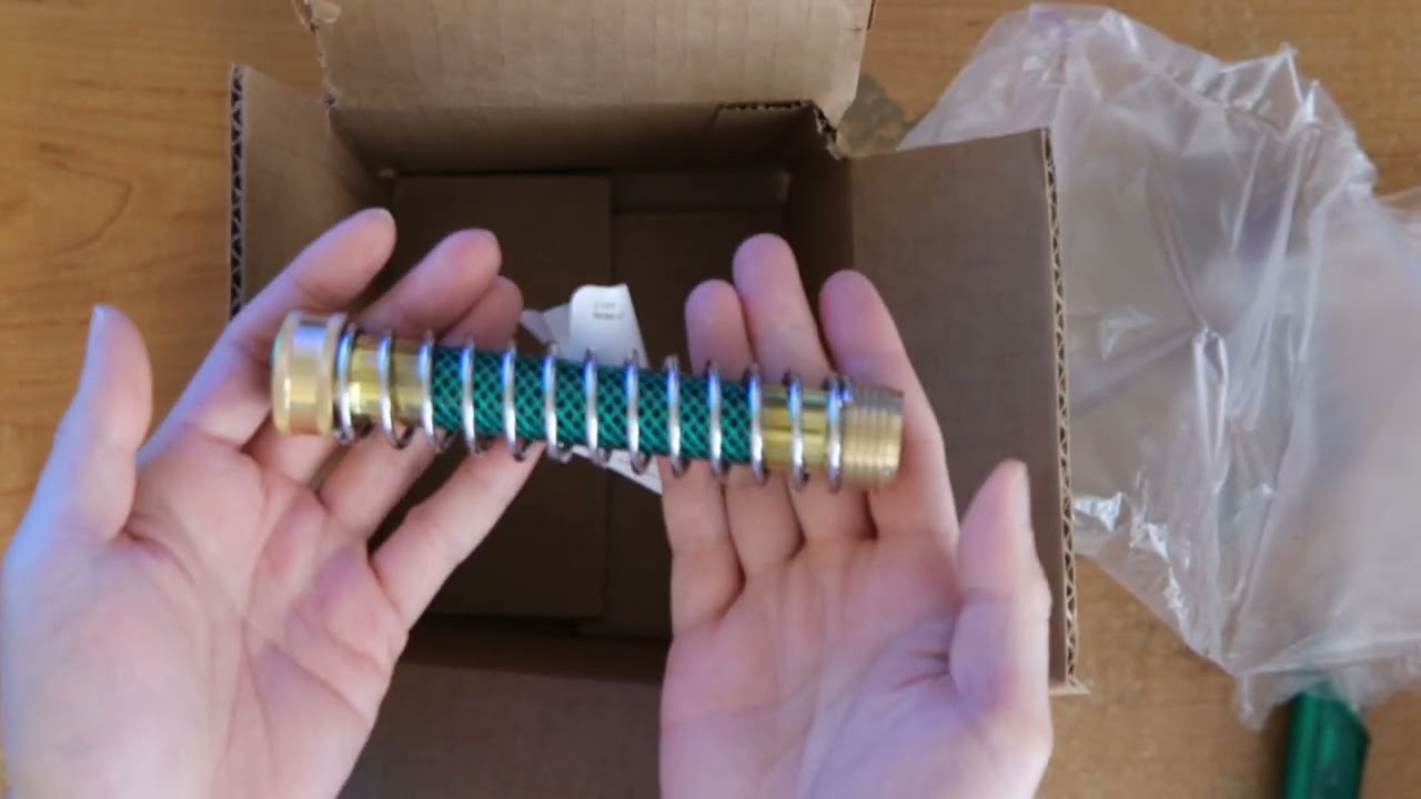 Raw Unboxing Garden Hose Extension Adapter Hose Kink Protector with Coil Spring