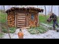Building a Warm and Cozy Log Cabin into a Hillside | Bushcraft Survival